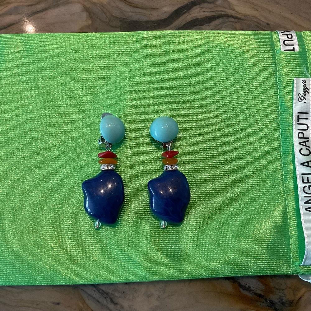 Angela Caputi Earrings 1 pair aqua and blue
